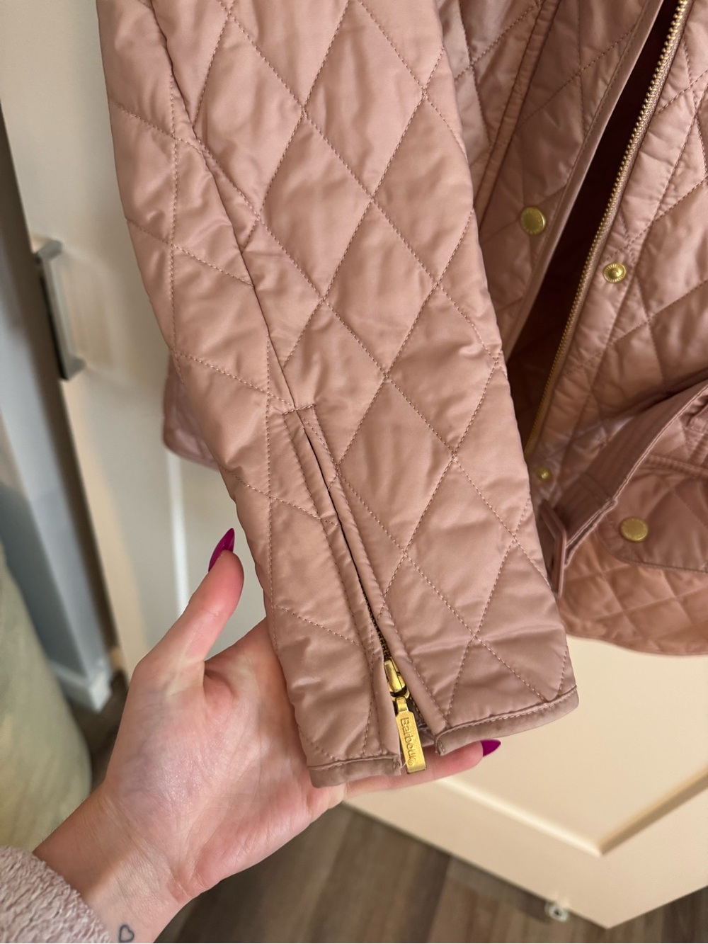 Barbour Quilted Belted Utility Jacket in Rose Taupe - Picture 14 of 14